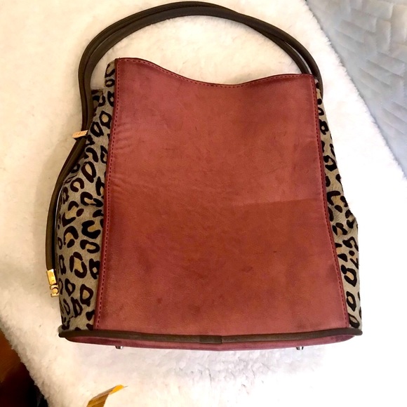 Samoe faux suede mauve and leopard handbag - Picture 2 of 7